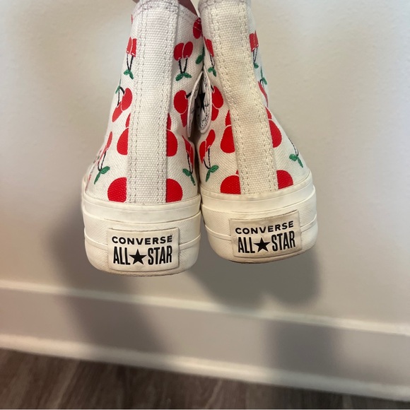 Converse Women's Cherry Pattern High-Top Sneakers - White and Red - Picture 6 of 9